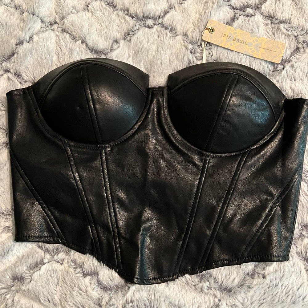 Black faux leather corset top
